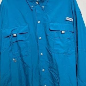 Columbia PFG Men's Blue Button Down Long Sleeve Polo Shirt Size XXL